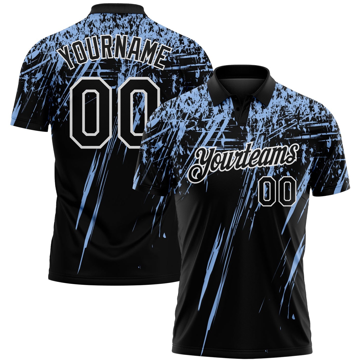 Custom Black Light Blue-White Distressed Scratch Brush Stroke Performance Polo Shirt - Main View