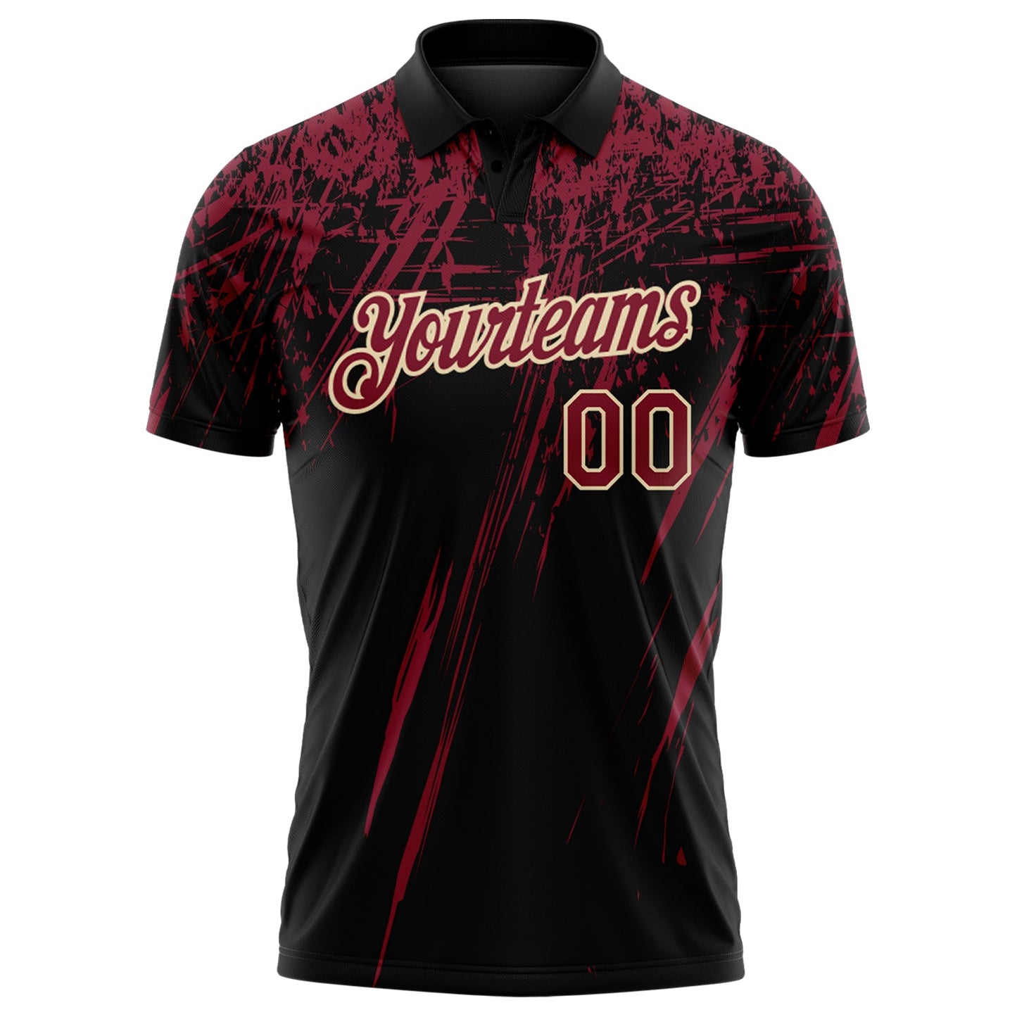 Custom Black Crimson-Cream Distressed Scratch Brush Stroke Performance Polo Shirt view 2