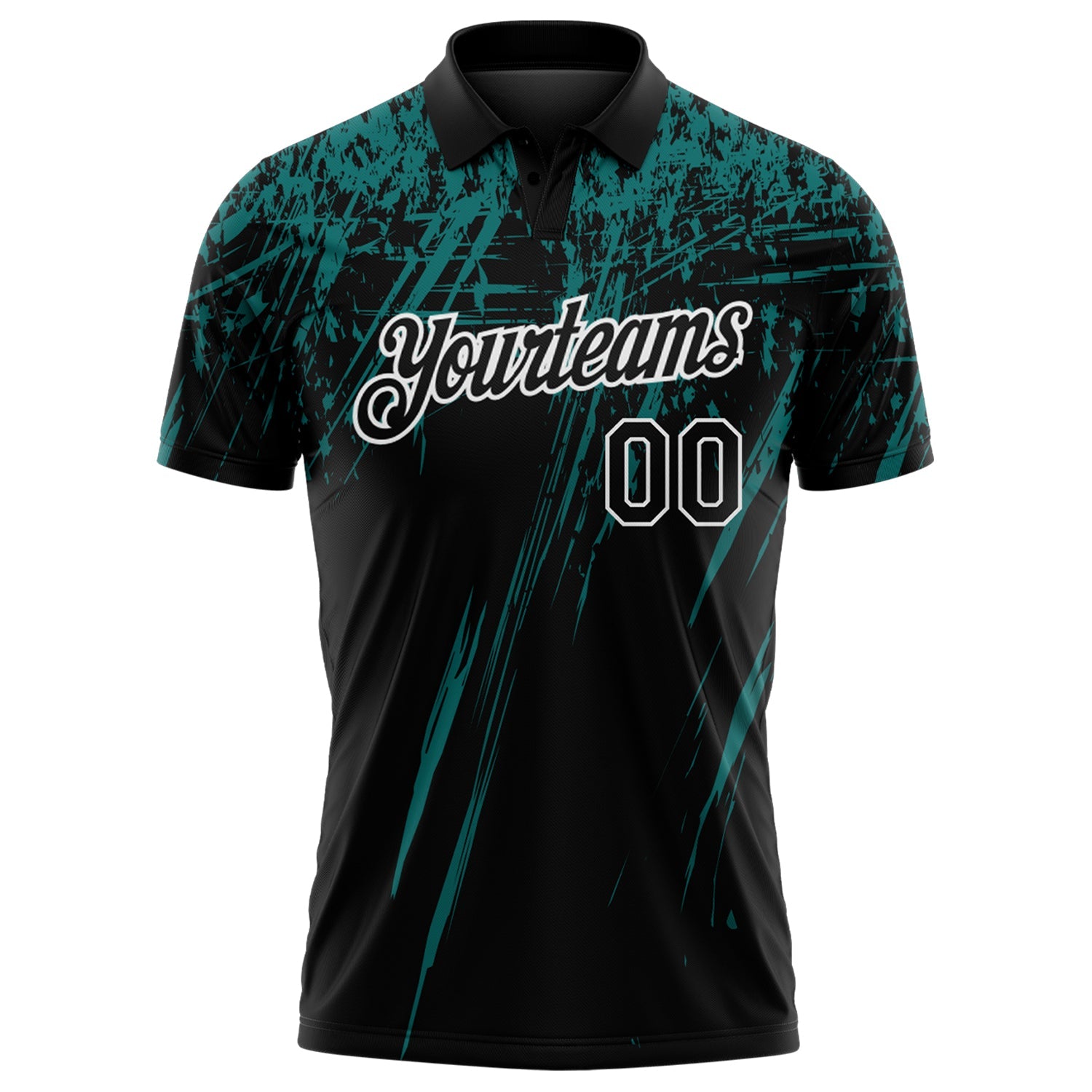 Custom Black Teal-White Distressed Scratch Brush Stroke Performance Polo Shirt view 2