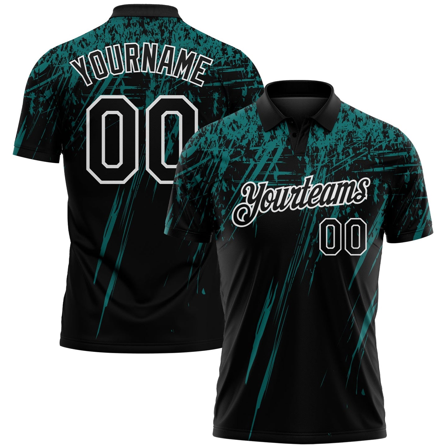 Custom Black Teal-White Distressed Scratch Brush Stroke Performance Polo Shirt - Main View