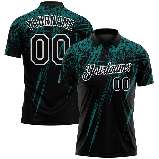 Custom Black Teal-White Distressed Scratch Brush Stroke Performance Polo Shirt - Main View