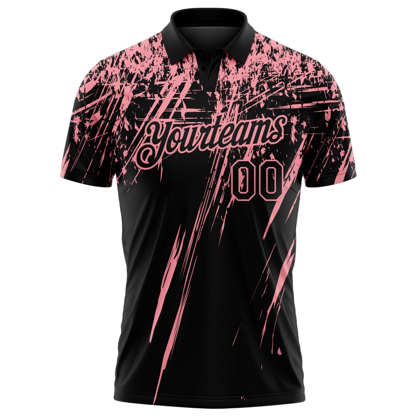 Custom Black-Medium Pink Distressed Scratch Brush Stroke Performance Polo Shirt view 2