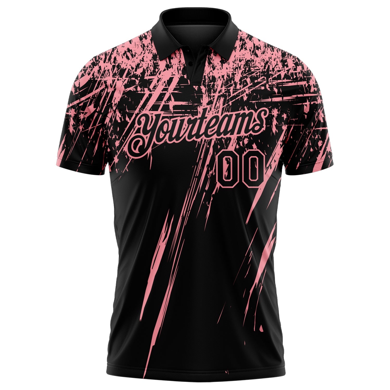 Custom Black-Medium Pink Distressed Scratch Brush Stroke Performance Polo Shirt view 2