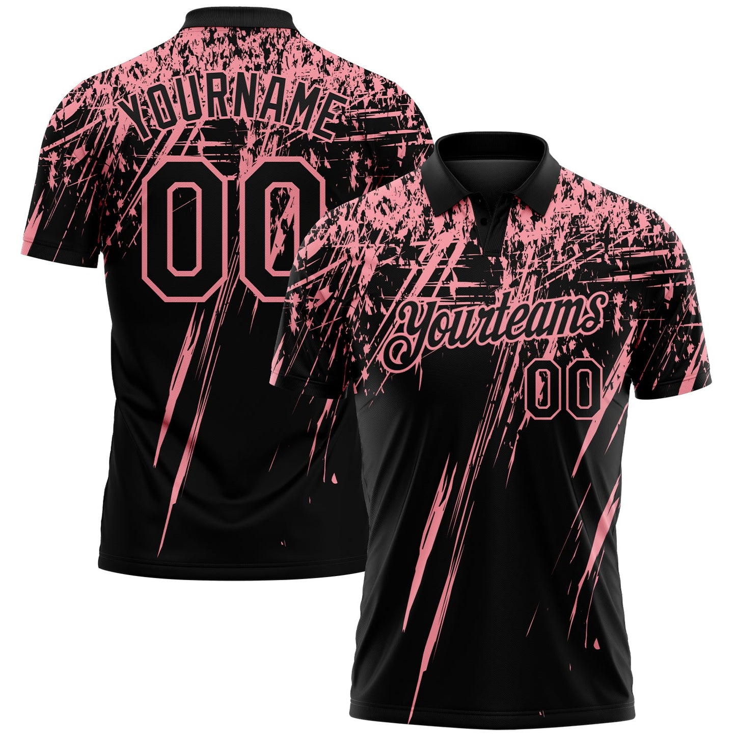 Custom Black-Medium Pink Distressed Scratch Brush Stroke Performance Polo Shirt - Main View