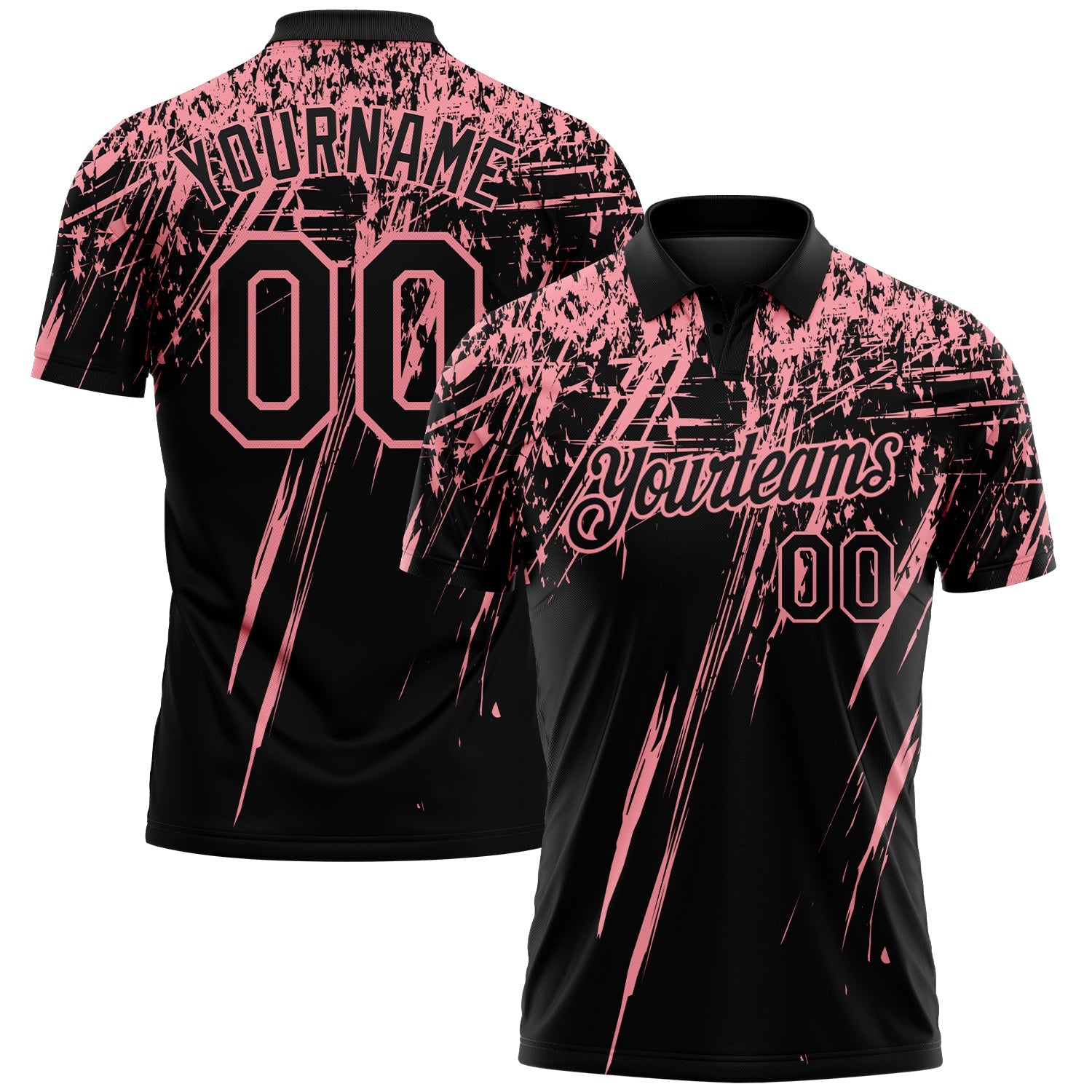 Custom Black-Medium Pink Distressed Scratch Brush Stroke Performance Polo Shirt - Main View