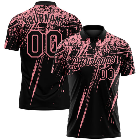 Custom Black-Medium Pink Distressed Scratch Brush Stroke Performance Polo Shirt - Main View