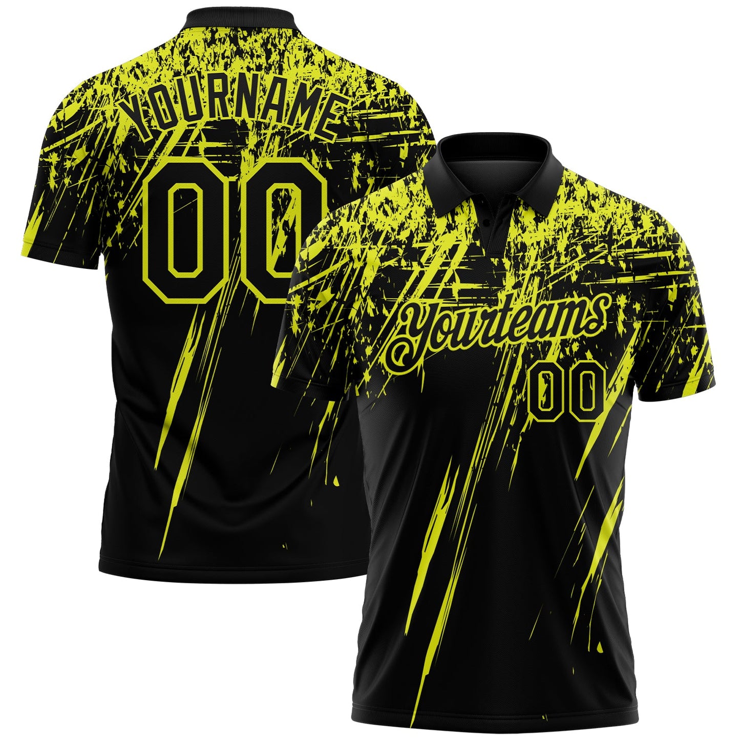 Custom Black-Neon Yellow Distressed Scratch Brush Stroke Performance Polo Shirt - Main View