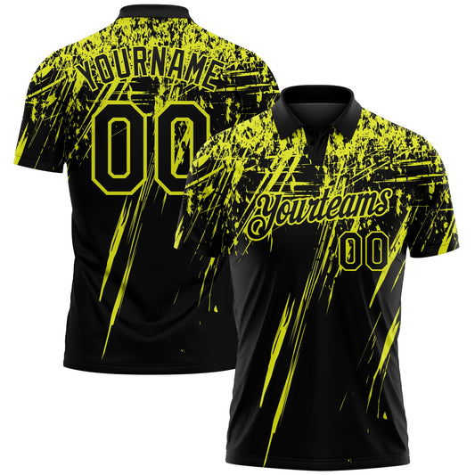 Custom Black-Neon Yellow Distressed Scratch Brush Stroke Performance Polo Shirt - Main View