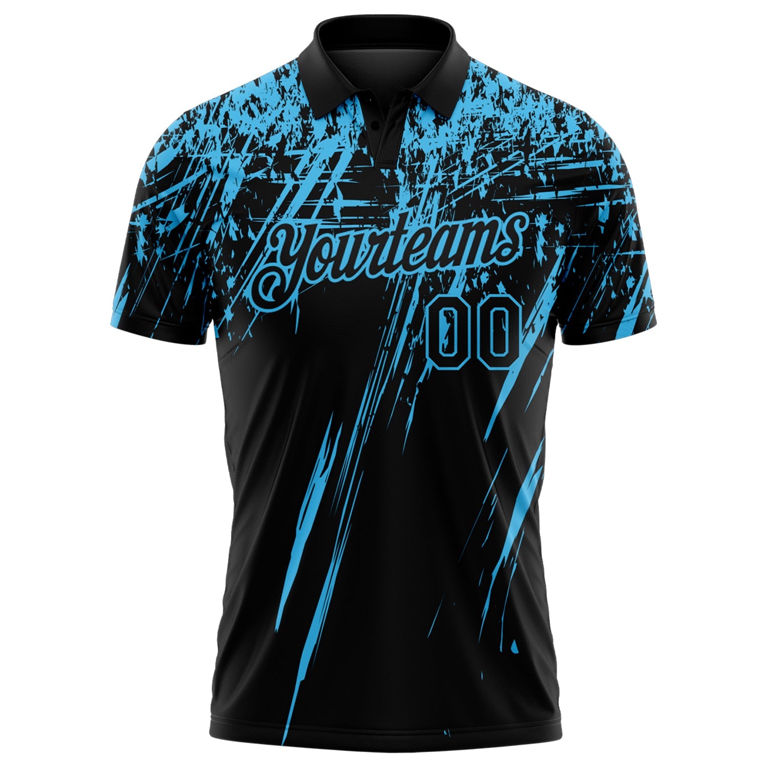 Custom Black-Sky Blue Distressed Scratch Brush Stroke Performance Polo Shirt view 2