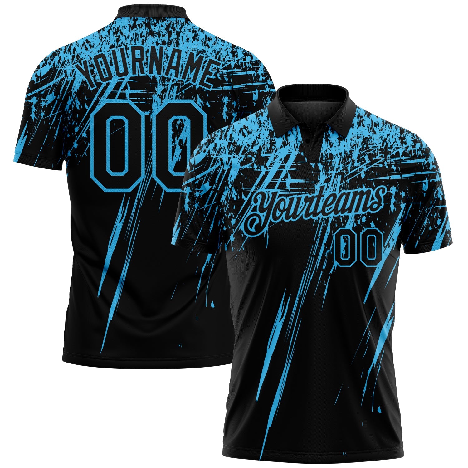 Custom Black-Sky Blue Distressed Scratch Brush Stroke Performance Polo Shirt - Main View