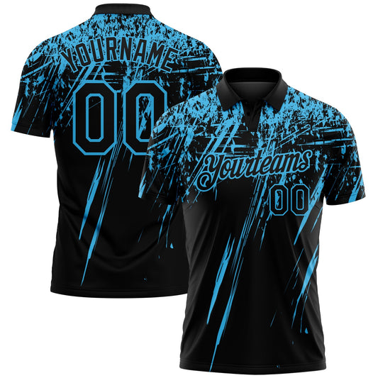 Custom Black-Sky Blue Distressed Scratch Brush Stroke Performance Polo Shirt - Main View