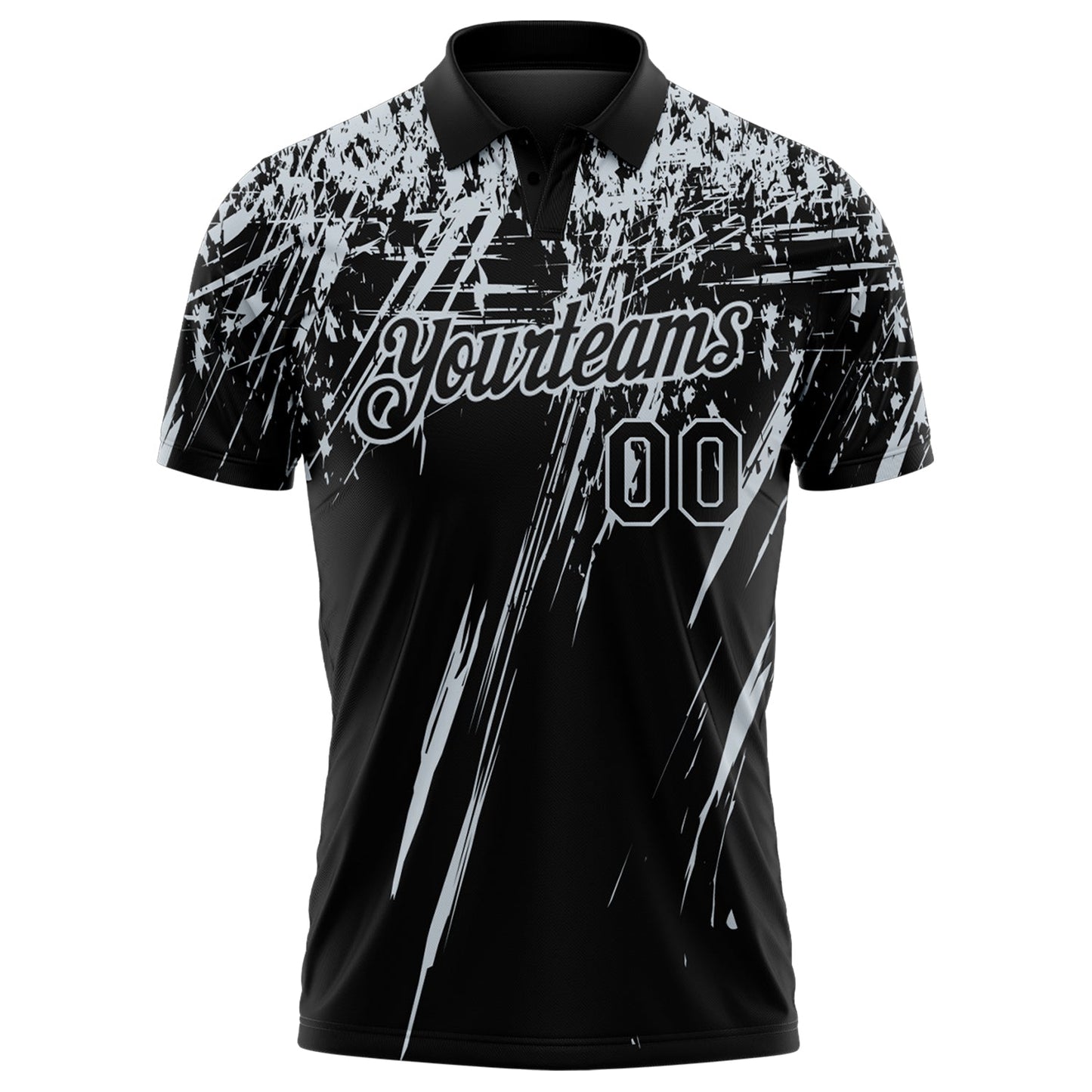 Custom Black-Silver Distressed Scratch Brush Stroke Performance Polo Shirt view 2