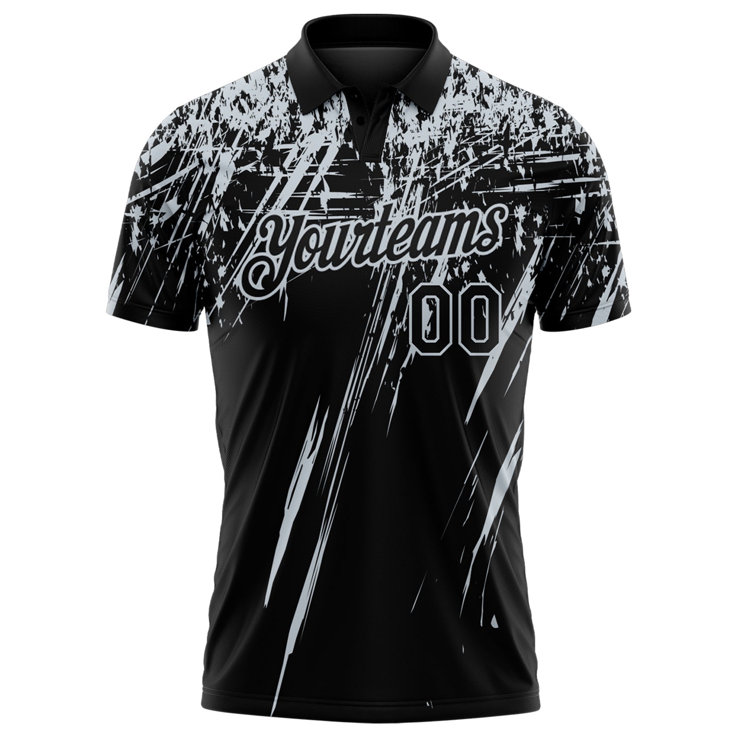 Custom Black-Silver Distressed Scratch Brush Stroke Performance Polo Shirt view 2