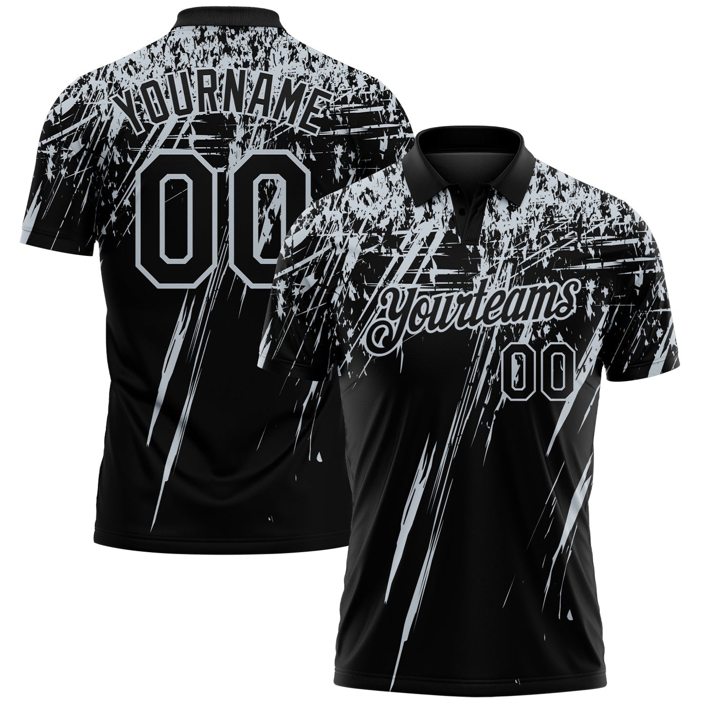 Custom Black-Silver Distressed Scratch Brush Stroke Performance Polo Shirt - Main View