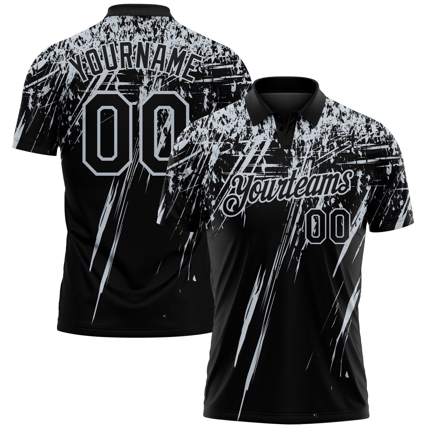 Custom Black-Silver Distressed Scratch Brush Stroke Performance Polo Shirt - Main View