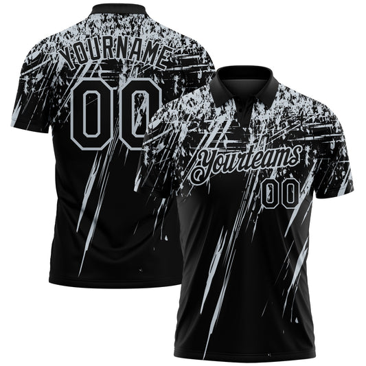 Custom Black-Silver Distressed Scratch Brush Stroke Performance Polo Shirt - Main View