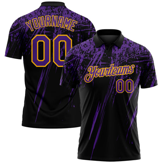 Custom Black Purple-Gold Distressed Scratch Brush Stroke Performance Polo Shirt - Main View