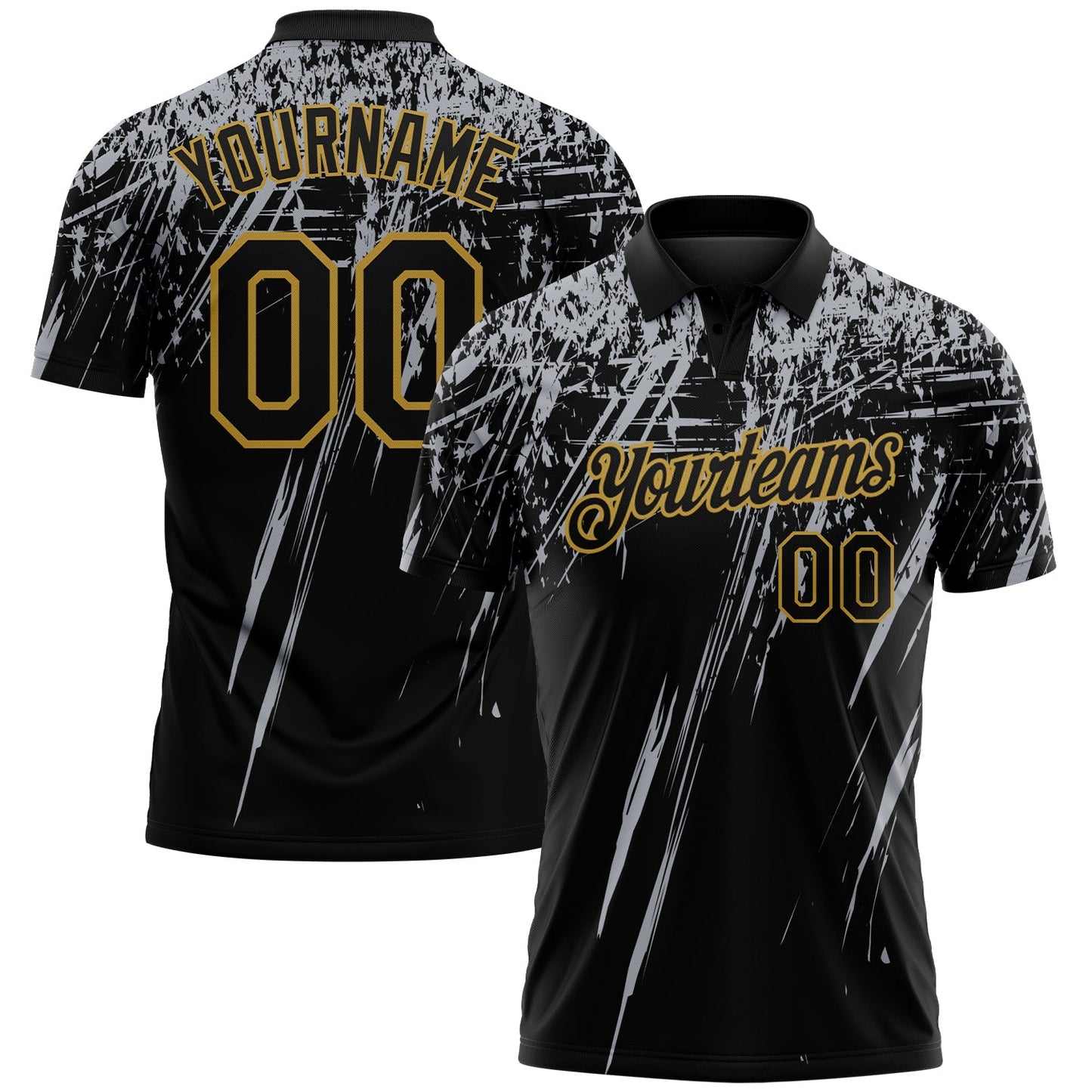 Custom Black Gray-Old Gold Distressed Scratch Brush Stroke Performance Polo Shirt - Main View