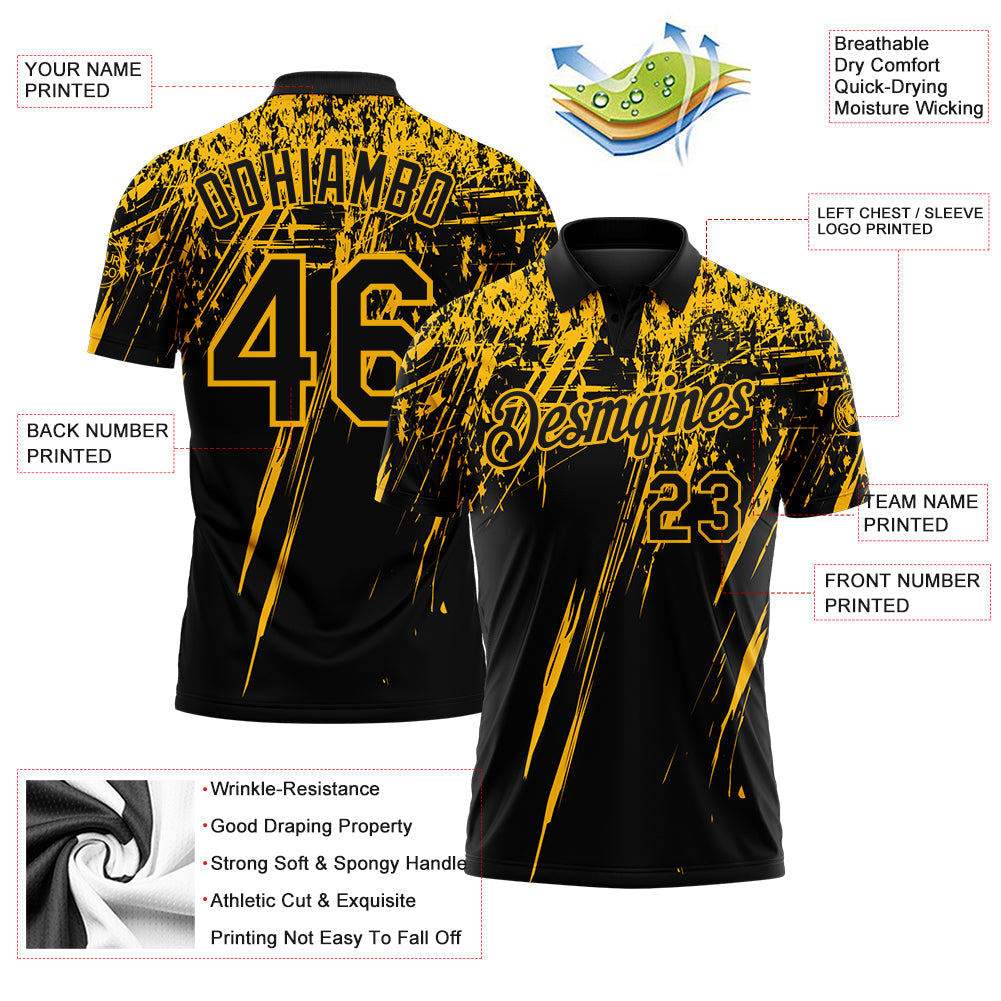 Custom Black-Gold Distressed Scratch Brush Stroke Performance Polo Shirt view 3