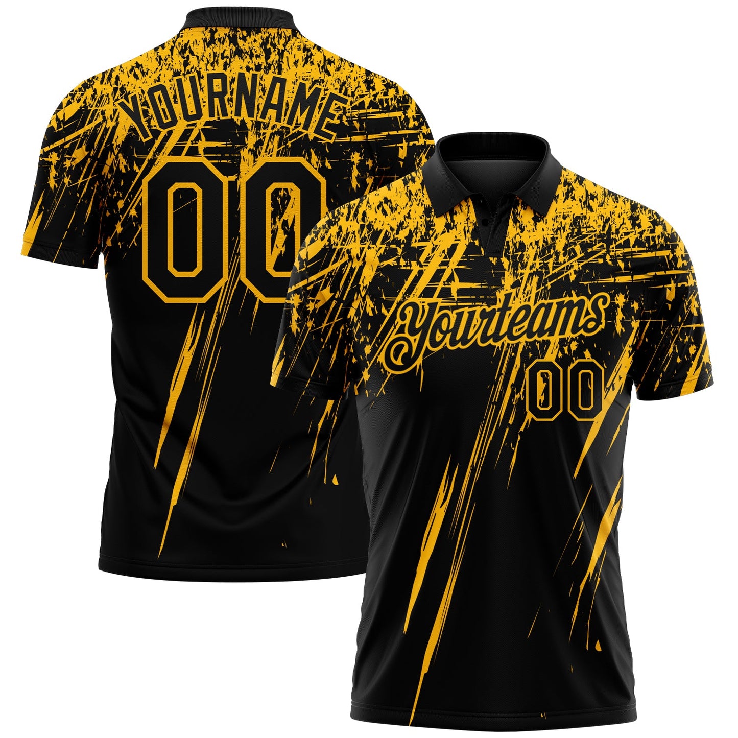 Custom Black-Gold Distressed Scratch Brush Stroke Performance Polo Shirt - Main View