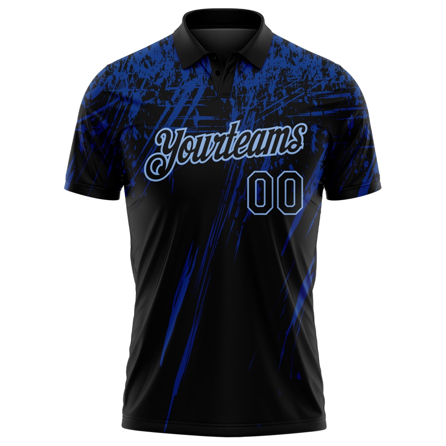 Custom Black Royal-Light Blue Distressed Scratch Brush Stroke Performance Polo Shirt view 2
