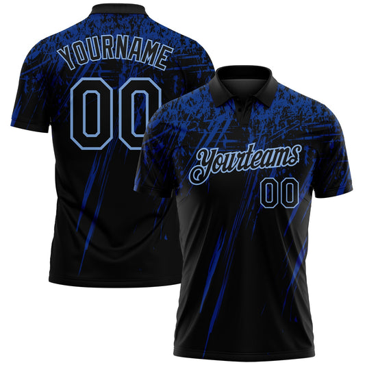 Custom Black Royal-Light Blue Distressed Scratch Brush Stroke Performance Polo Shirt - Main View