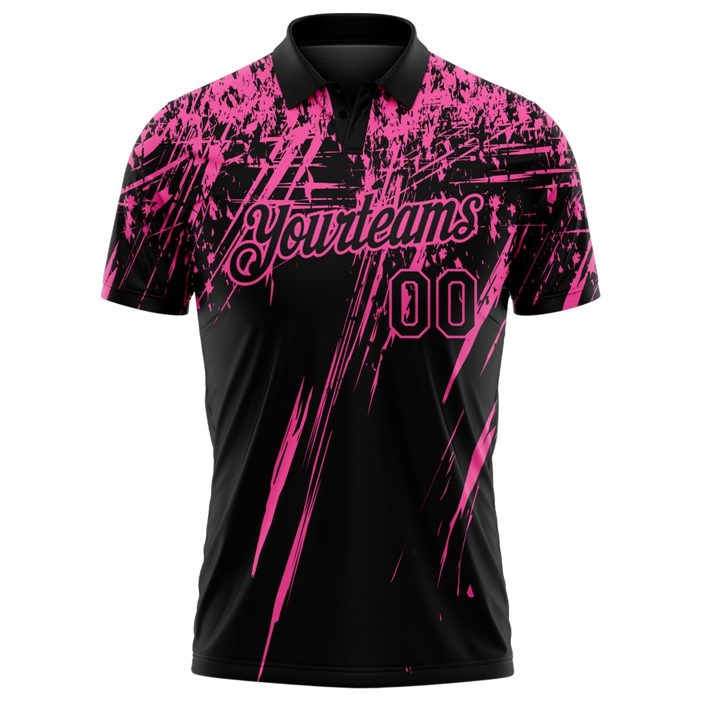 Custom Black-Pink Distressed Scratch Brush Stroke Performance Polo Shirt view 2
