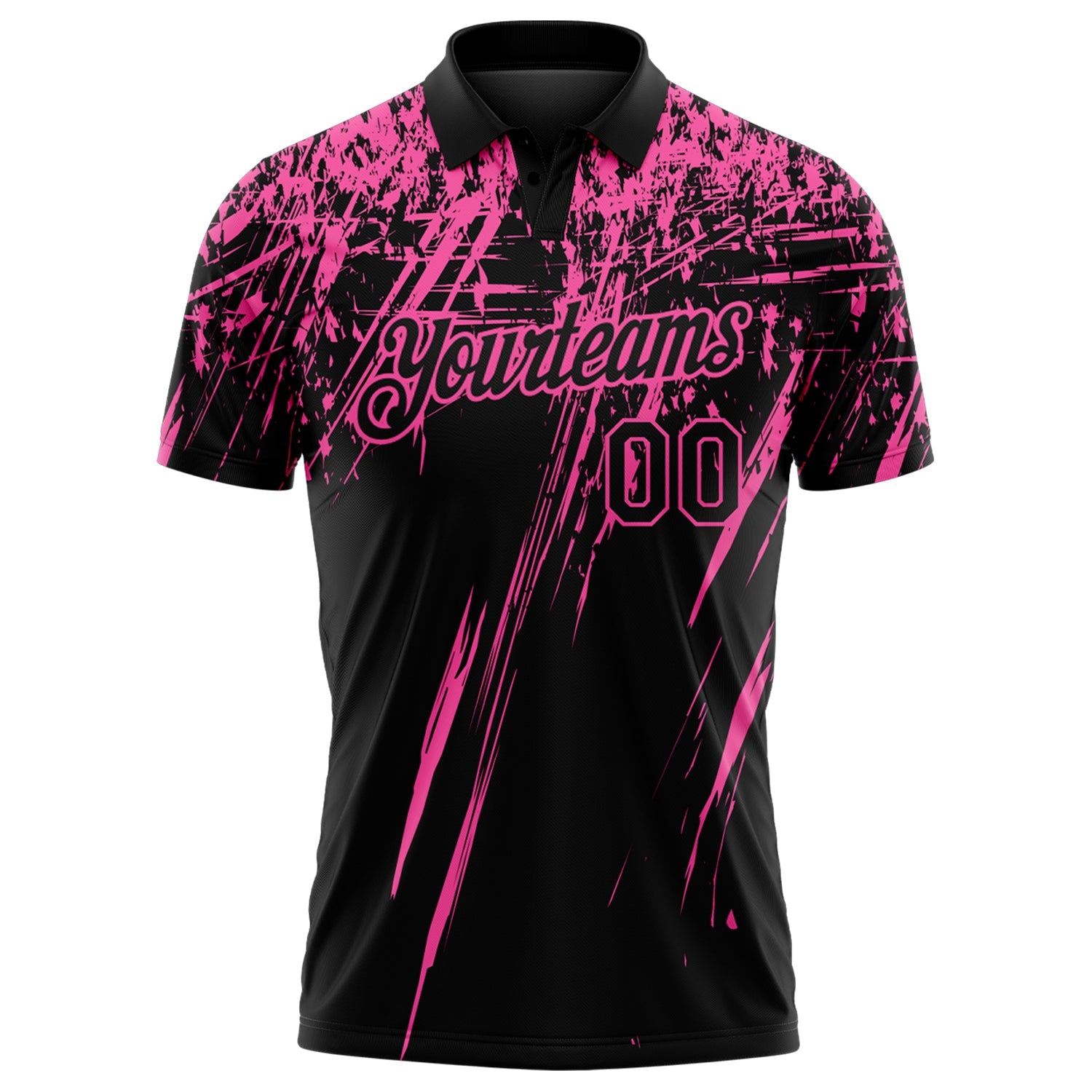 Custom Black-Pink Distressed Scratch Brush Stroke Performance Polo Shirt view 2