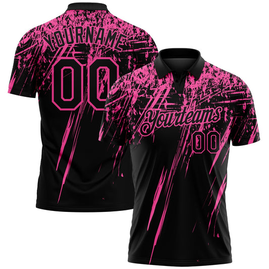 Custom Black-Pink Distressed Scratch Brush Stroke Performance Polo Shirt - Main View
