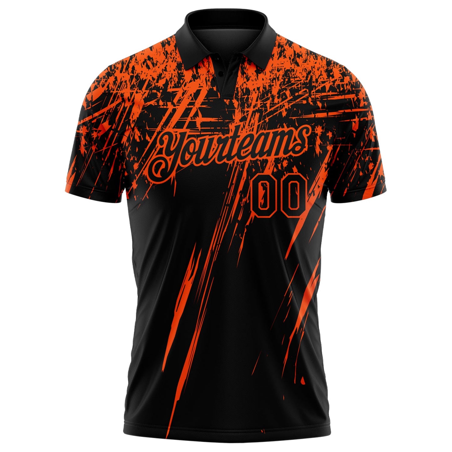Custom Black-Orange Distressed Scratch Brush Stroke Performance Polo Shirt view 2