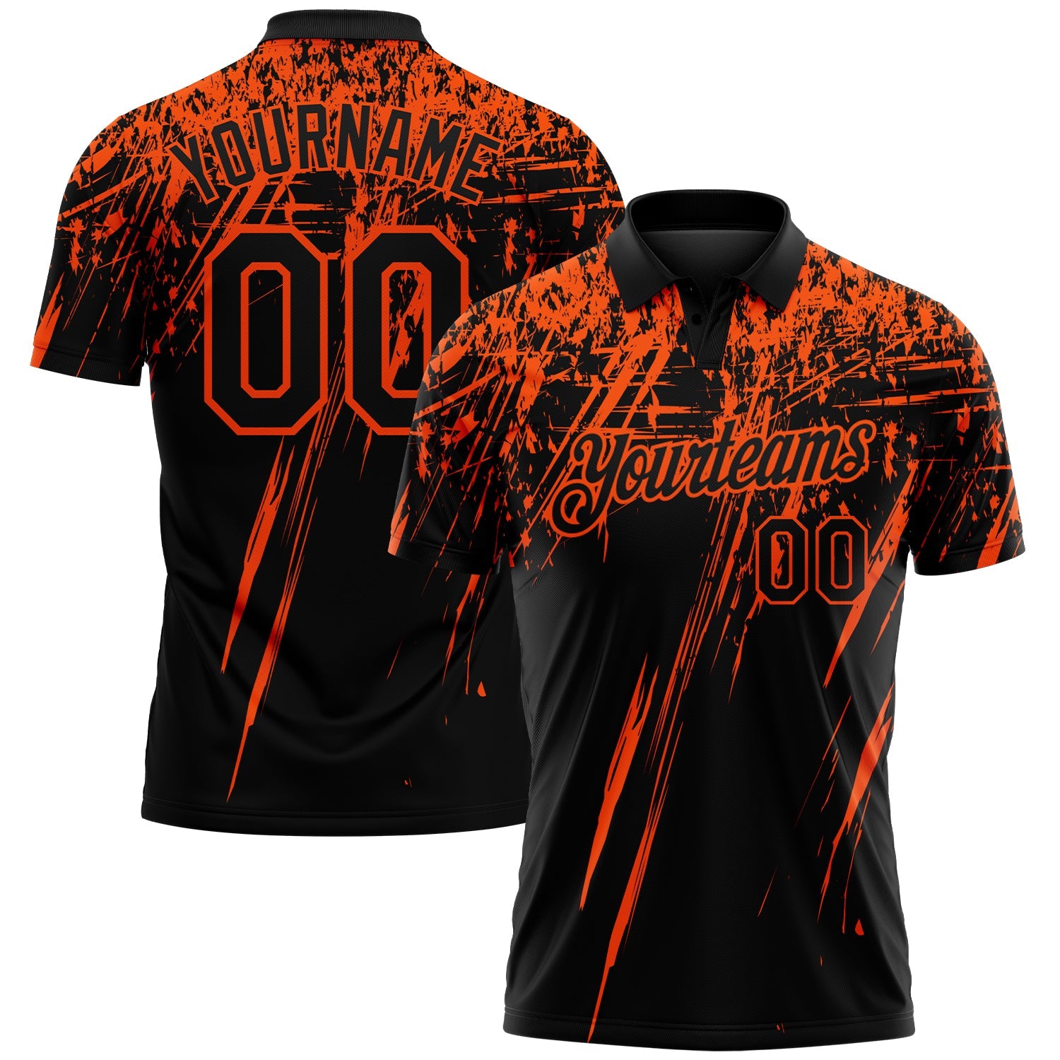 Custom Black-Orange Distressed Scratch Brush Stroke Performance Polo Shirt - Main View