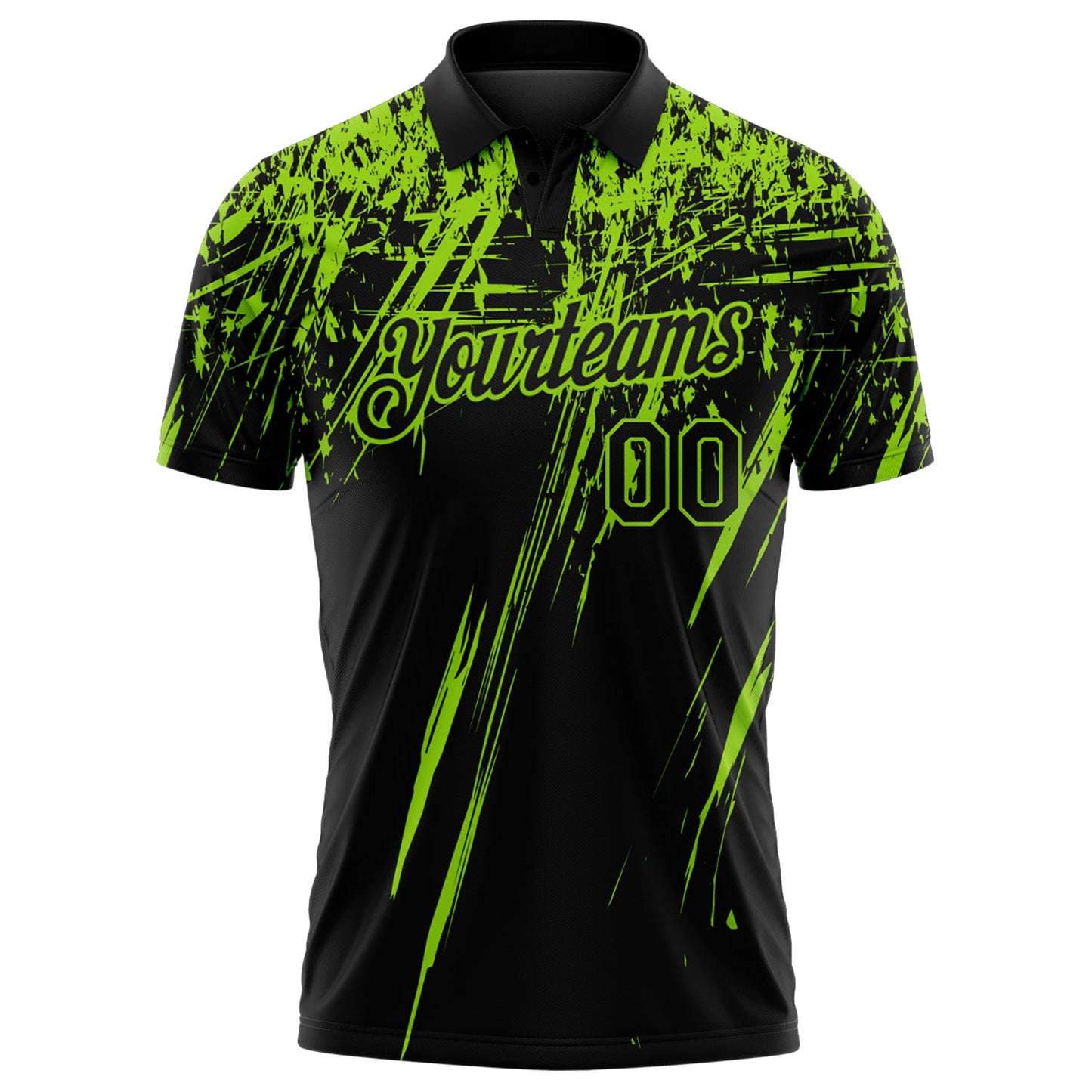 Custom Black-Neon Green Distressed Scratch Brush Stroke Performance Polo Shirt view 2