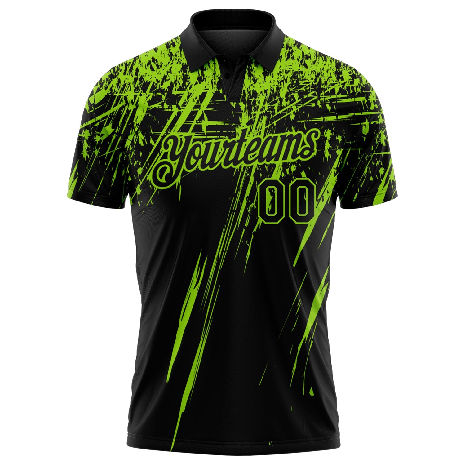 Custom Black-Neon Green Distressed Scratch Brush Stroke Performance Polo Shirt view 2