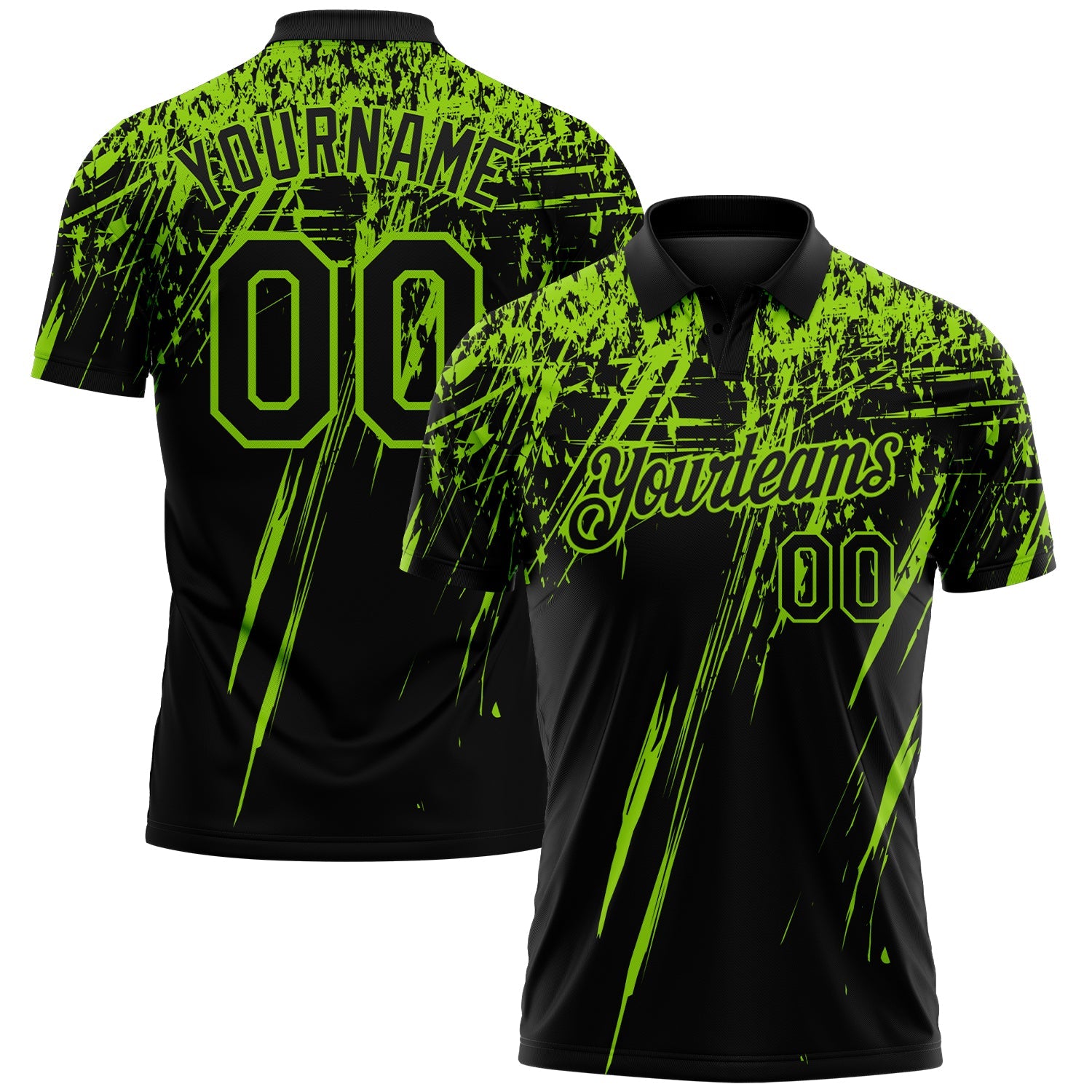 Custom Black-Neon Green Distressed Scratch Brush Stroke Performance Polo Shirt - Main View
