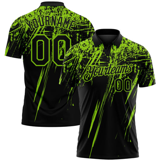 Custom Black-Neon Green Distressed Scratch Brush Stroke Performance Polo Shirt - Main View