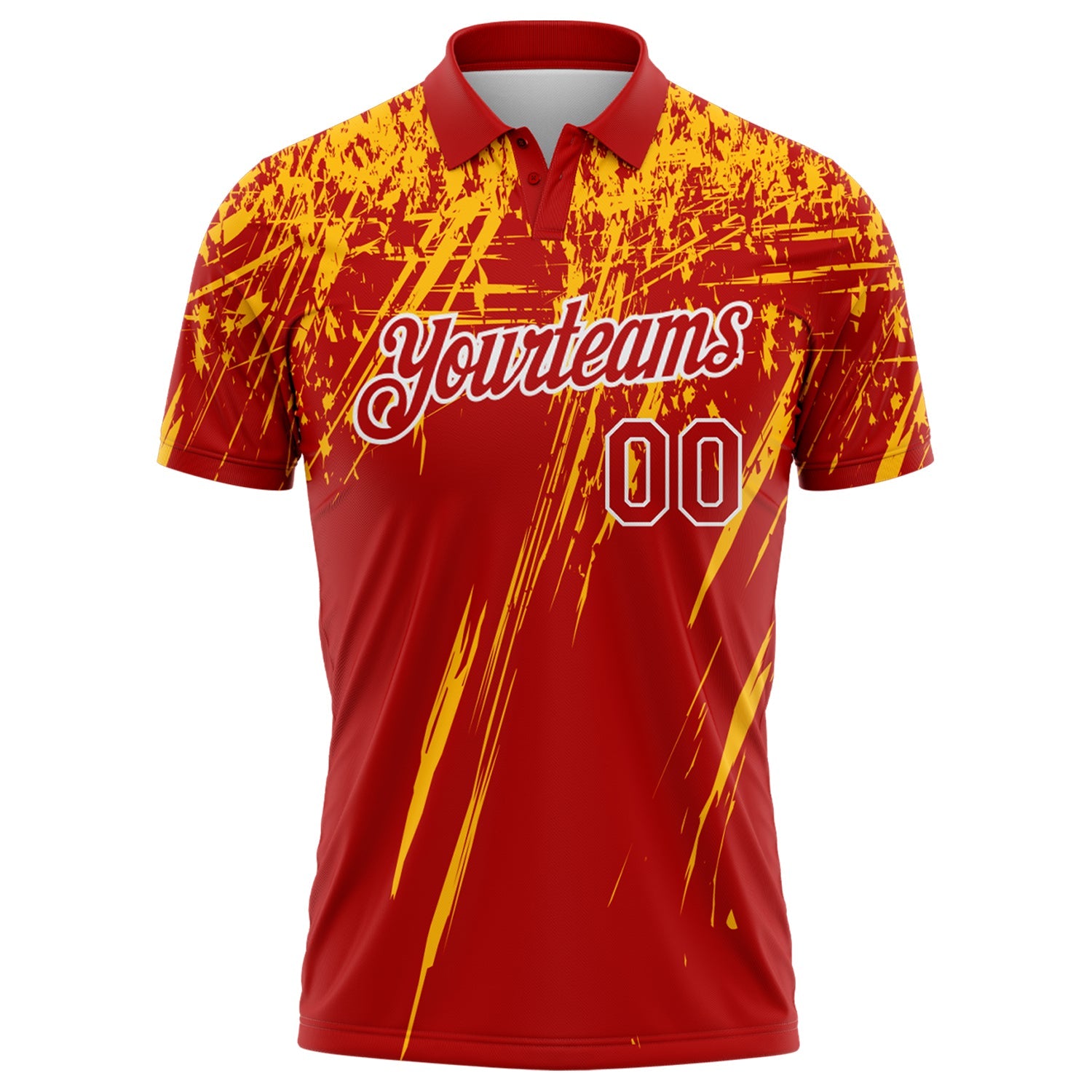 Custom Red Gold-White Distressed Scratch Brush Stroke Performance Polo Shirt view 2