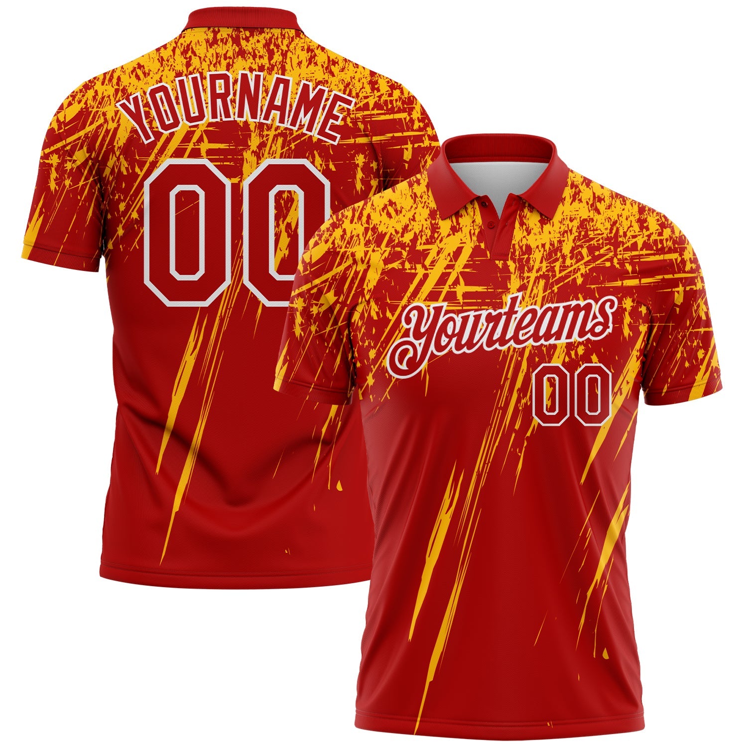 Custom Red Gold-White Distressed Scratch Brush Stroke Performance Polo Shirt - Main View