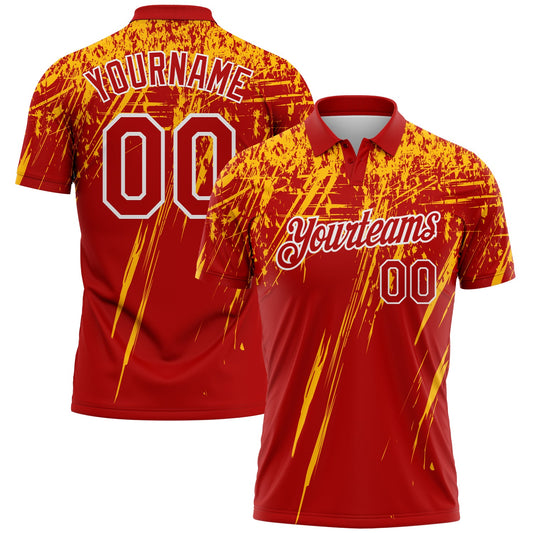 Custom Red Gold-White Distressed Scratch Brush Stroke Performance Polo Shirt - Main View