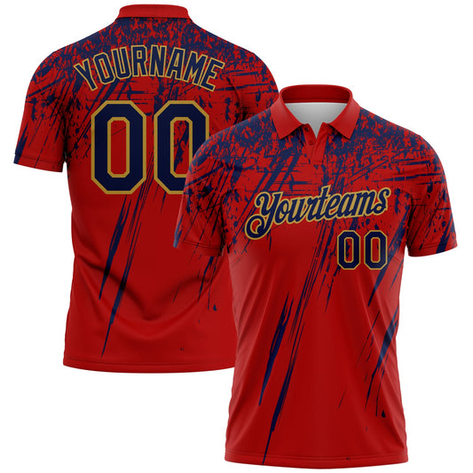 Custom Red Navy-Old Gold Distressed Scratch Brush Stroke Performance Polo Shirt - Main View