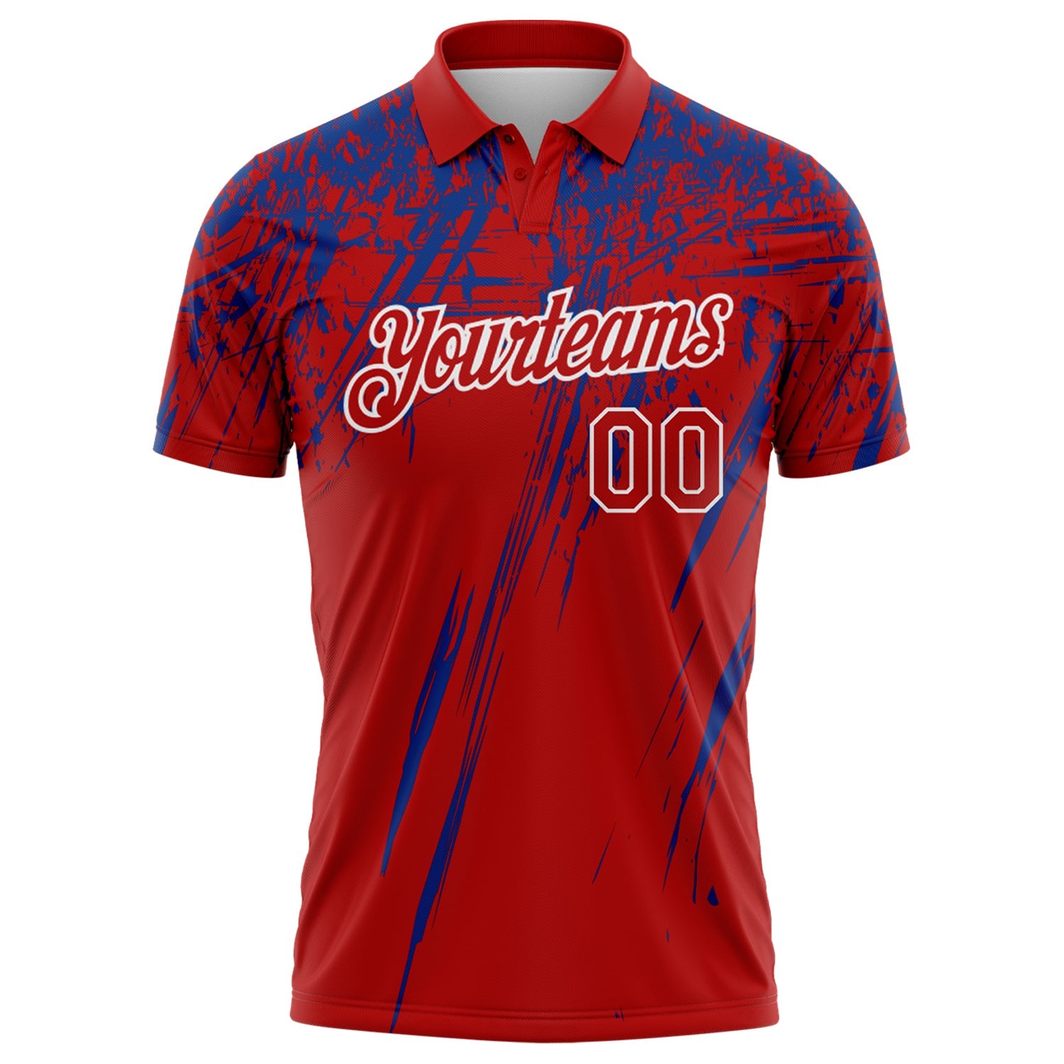 Custom Red Royal-White Distressed Scratch Brush Stroke Performance Polo Shirt view 2
