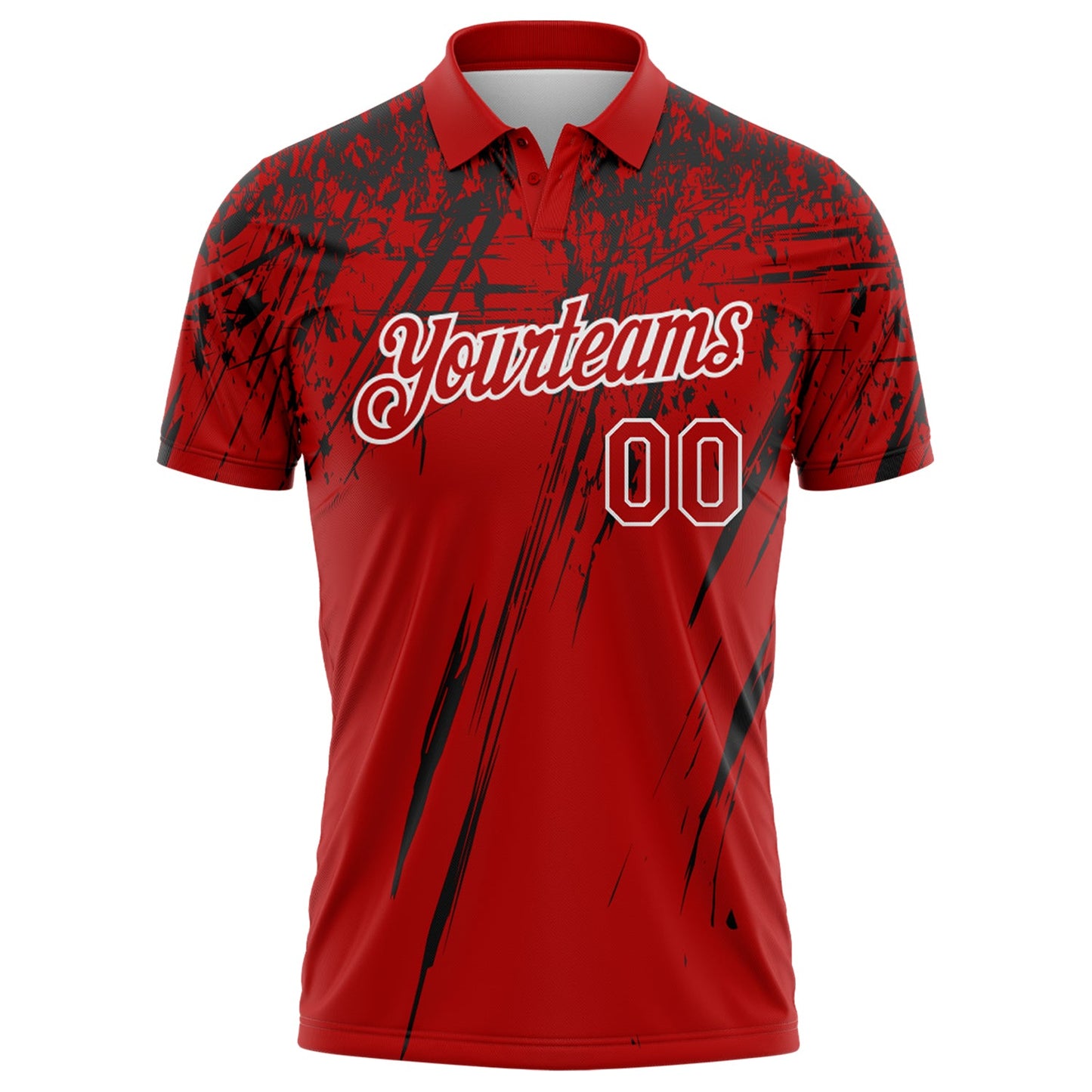 Custom Red Black-White Distressed Scratch Brush Stroke Performance Polo Shirt view 2