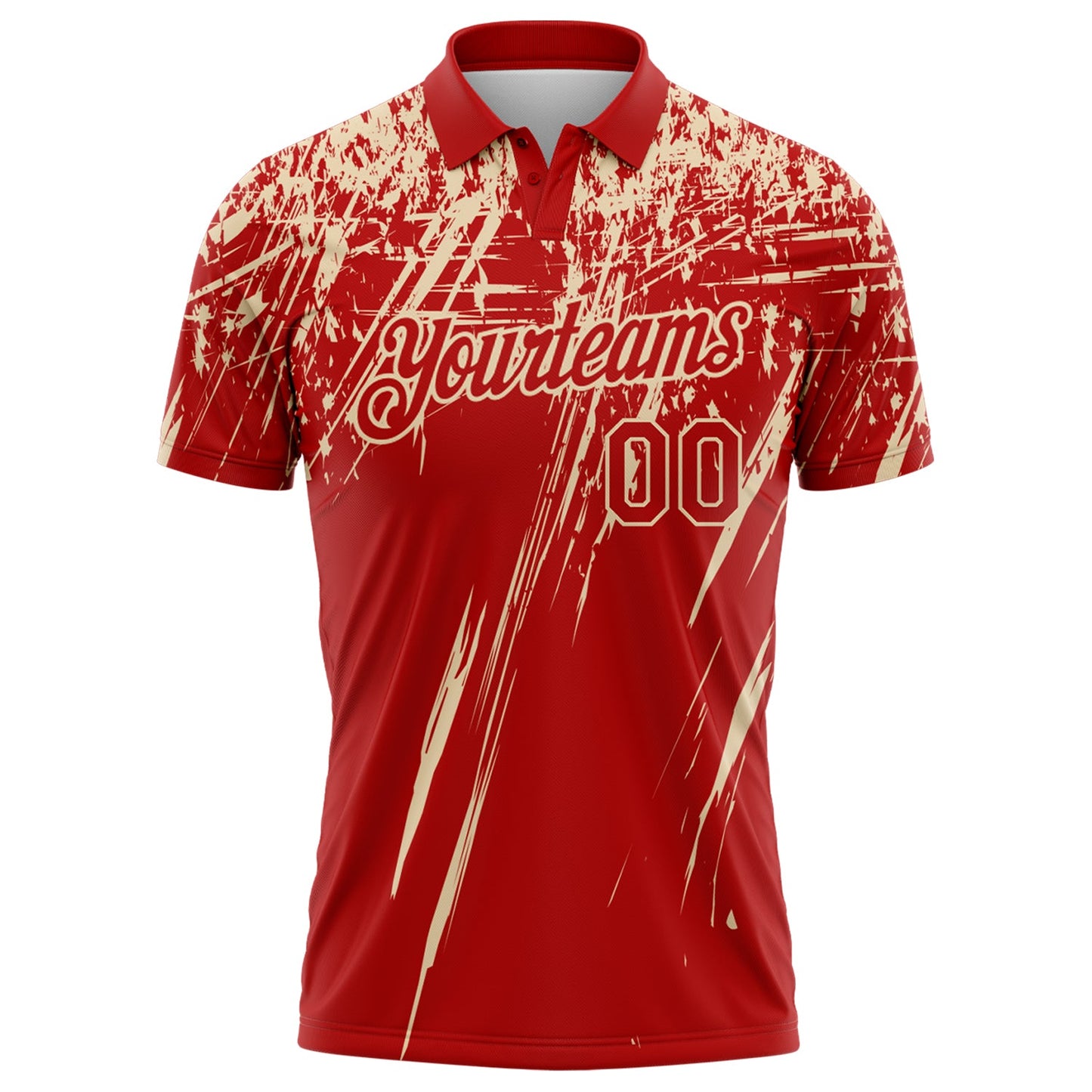 Custom Red-City Cream Distressed Scratch Brush Stroke Performance Polo Shirt view 2