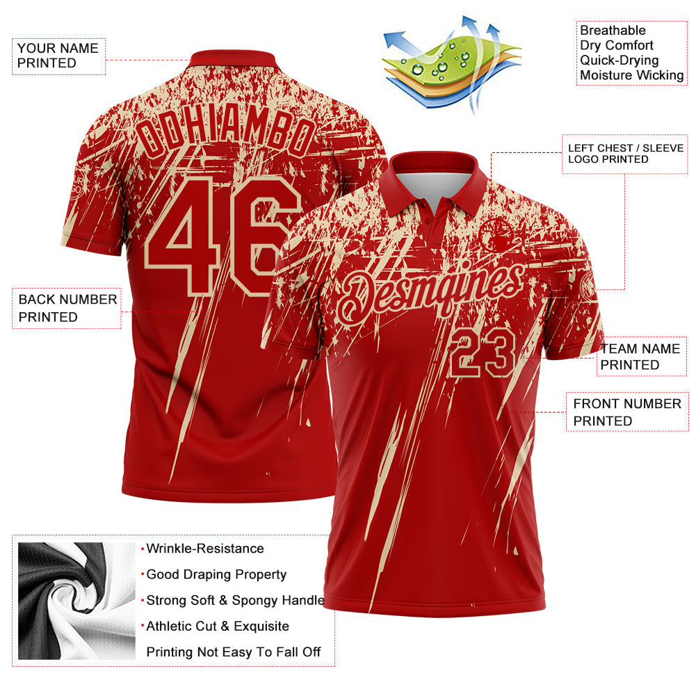 Custom Red-City Cream Distressed Scratch Brush Stroke Performance Polo Shirt view 3