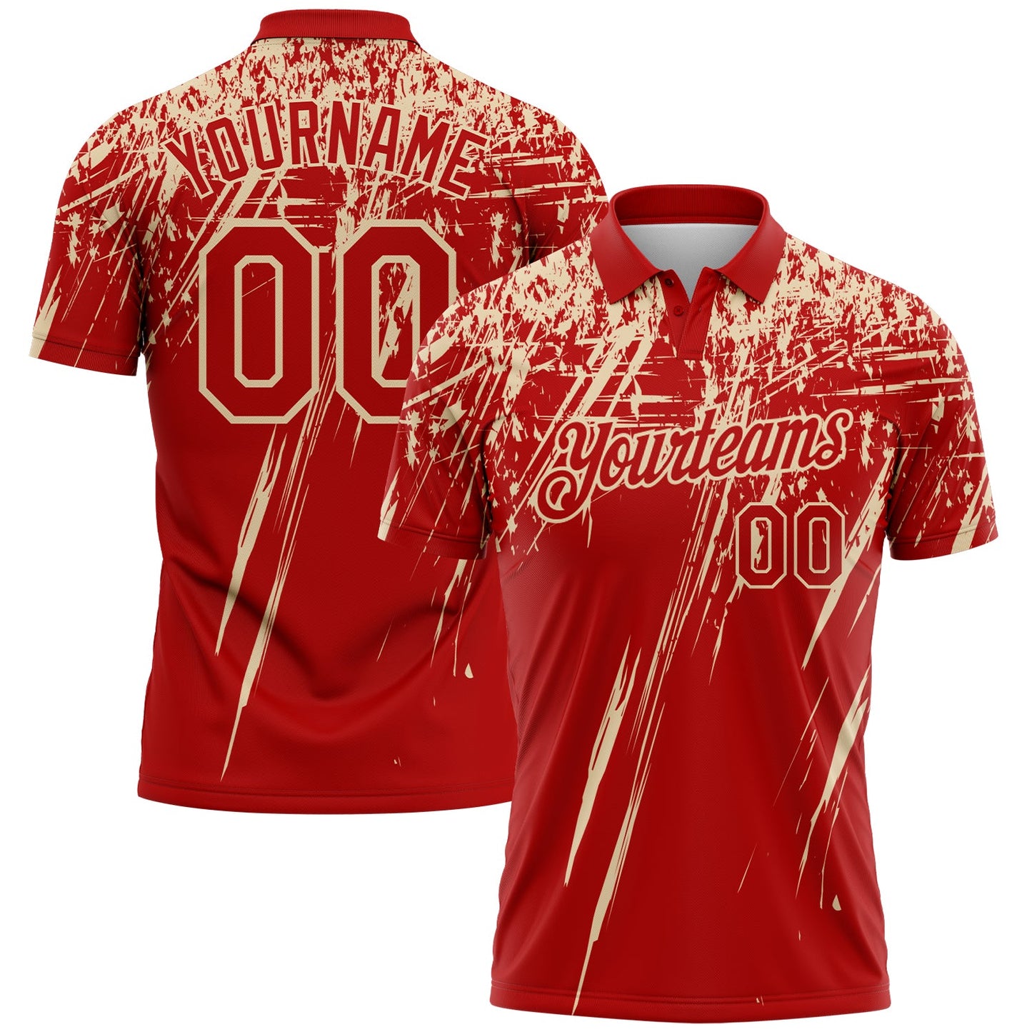 Custom Red-City Cream Distressed Scratch Brush Stroke Performance Polo Shirt - Main View