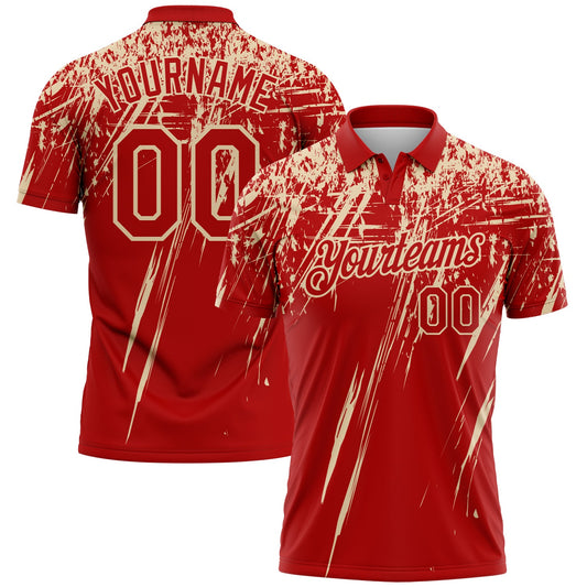 Custom Red-City Cream Distressed Scratch Brush Stroke Performance Polo Shirt - Main View
