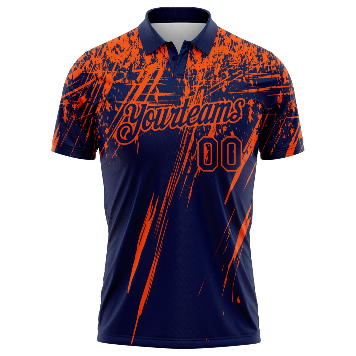 Custom Navy-Orange Distressed Scratch Brush Stroke Performance Polo Shirt view 2