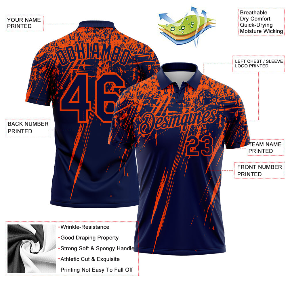 Custom Navy-Orange Distressed Scratch Brush Stroke Performance Polo Shirt view 3