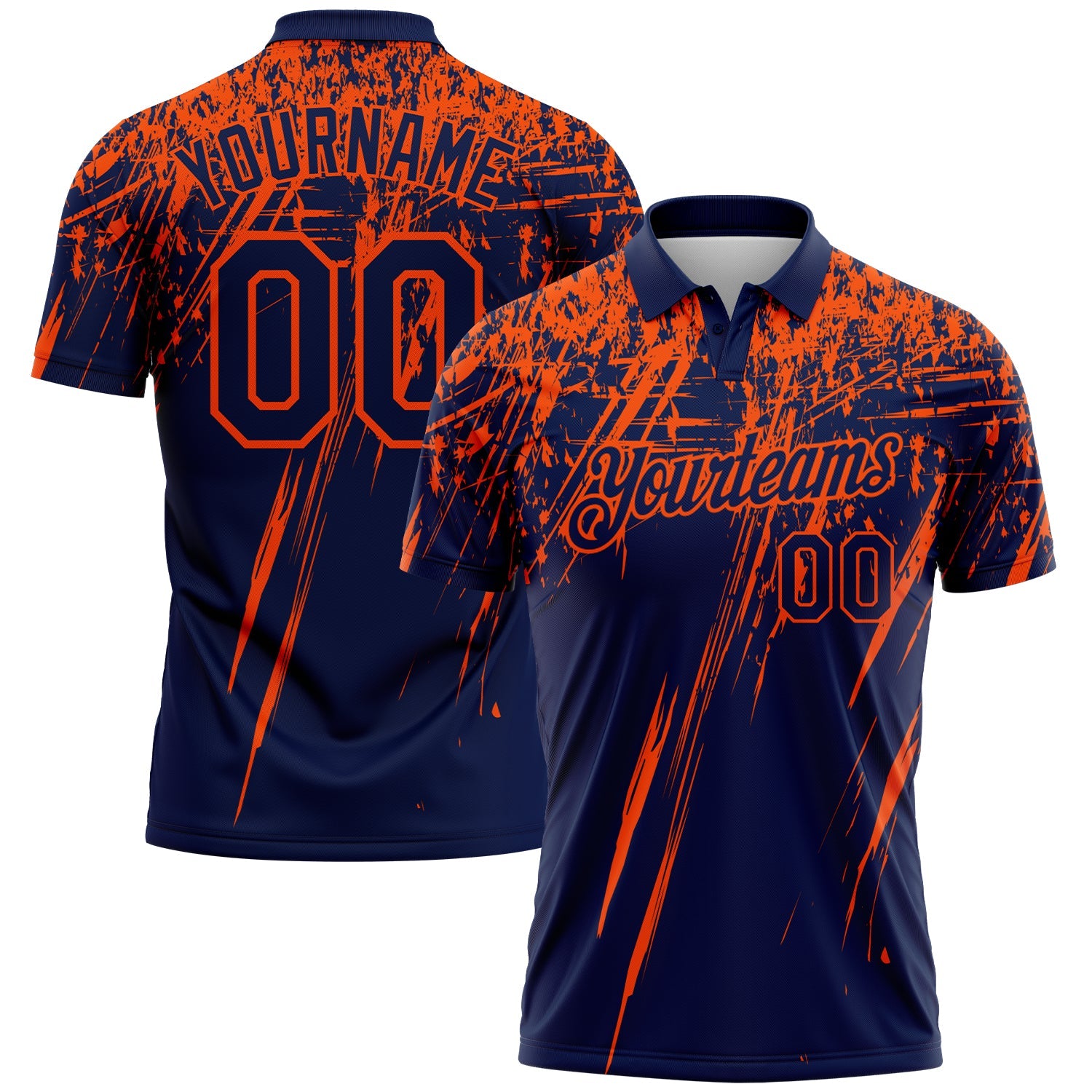 Custom Navy-Orange Distressed Scratch Brush Stroke Performance Polo Shirt - Main View