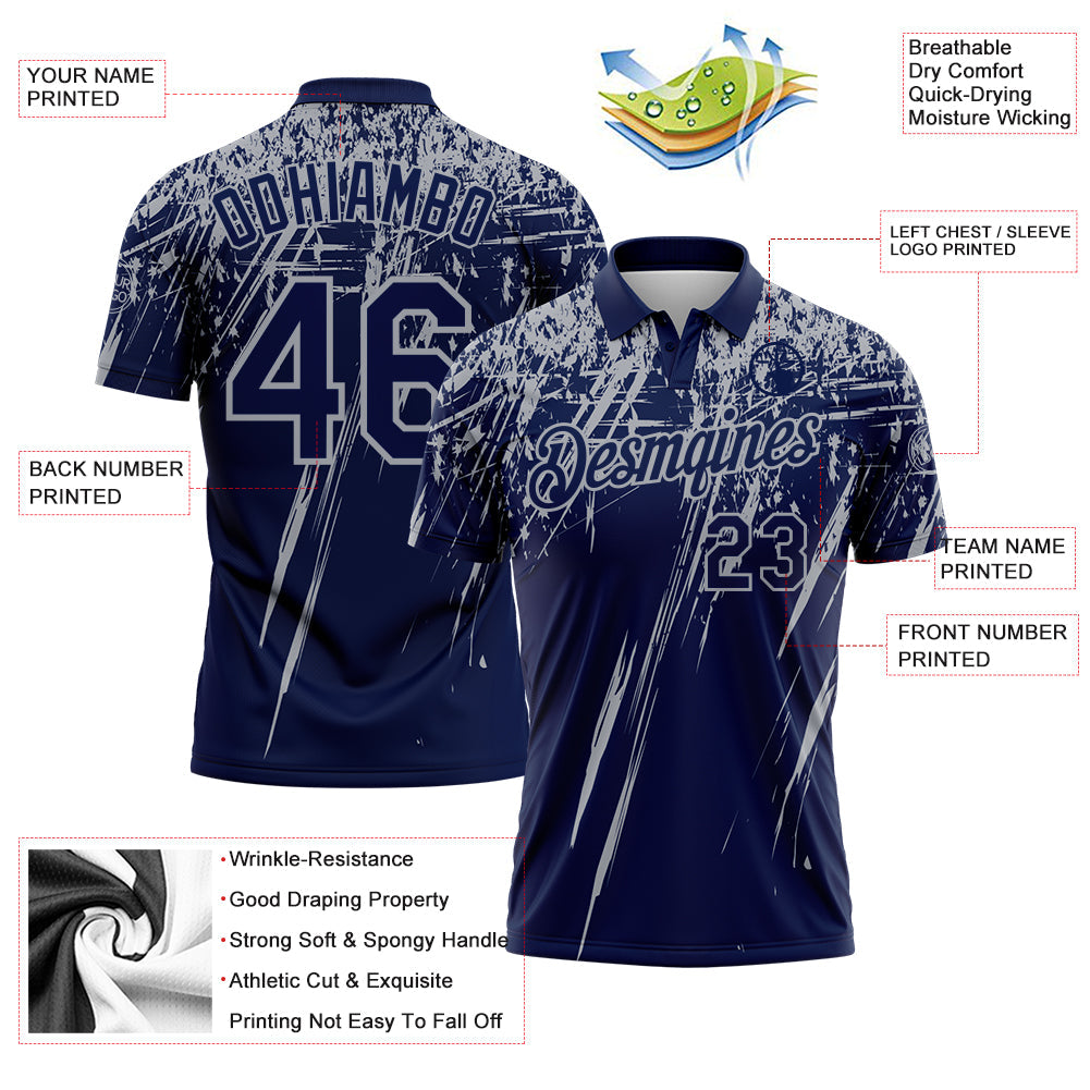 Custom Navy-Gray Distressed Scratch Brush Stroke Performance Polo Shirt view 3