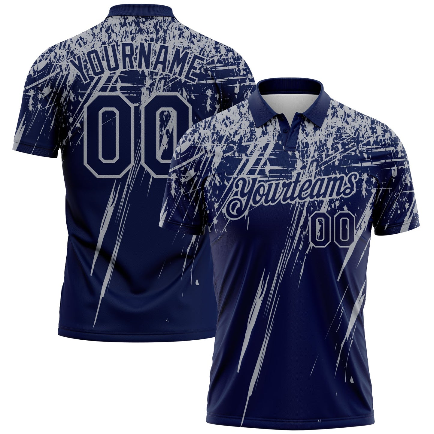 Custom Navy-Gray Distressed Scratch Brush Stroke Performance Polo Shirt - Main View